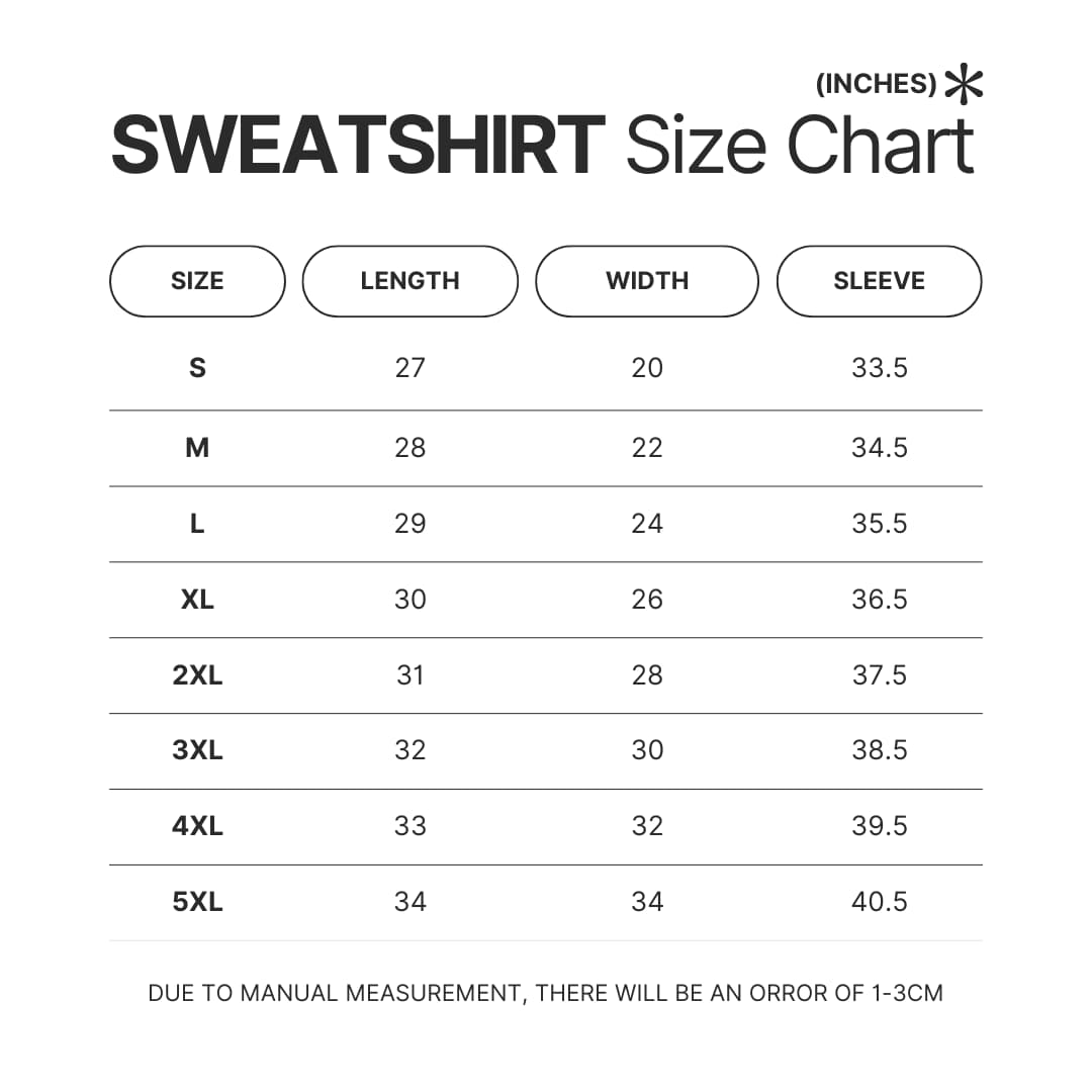 Sweatshirt Size Chart - Tom And Jerry Merch